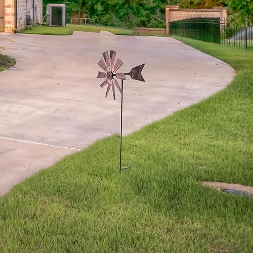 Miniatura 3 de VOSAREA Molino de viento de metal de hierro forjado para exteriores, molino de viento de metal, esculturas de viento, molinete para decoración de