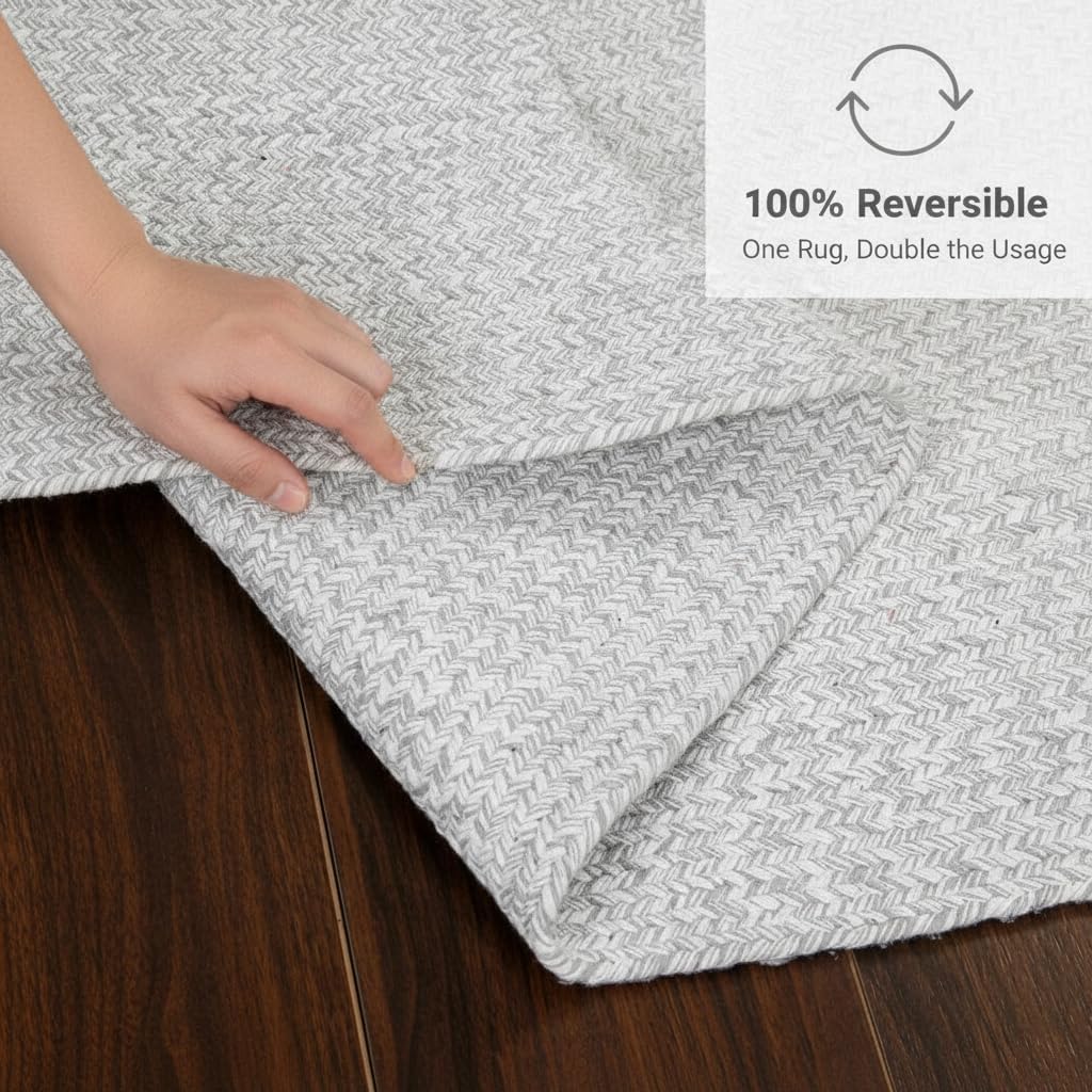 Super Area Rugs Farmhouse Braided Rug Cotton Kitchen Reversible Carpet, Gray & White, 4' x 6' Oval