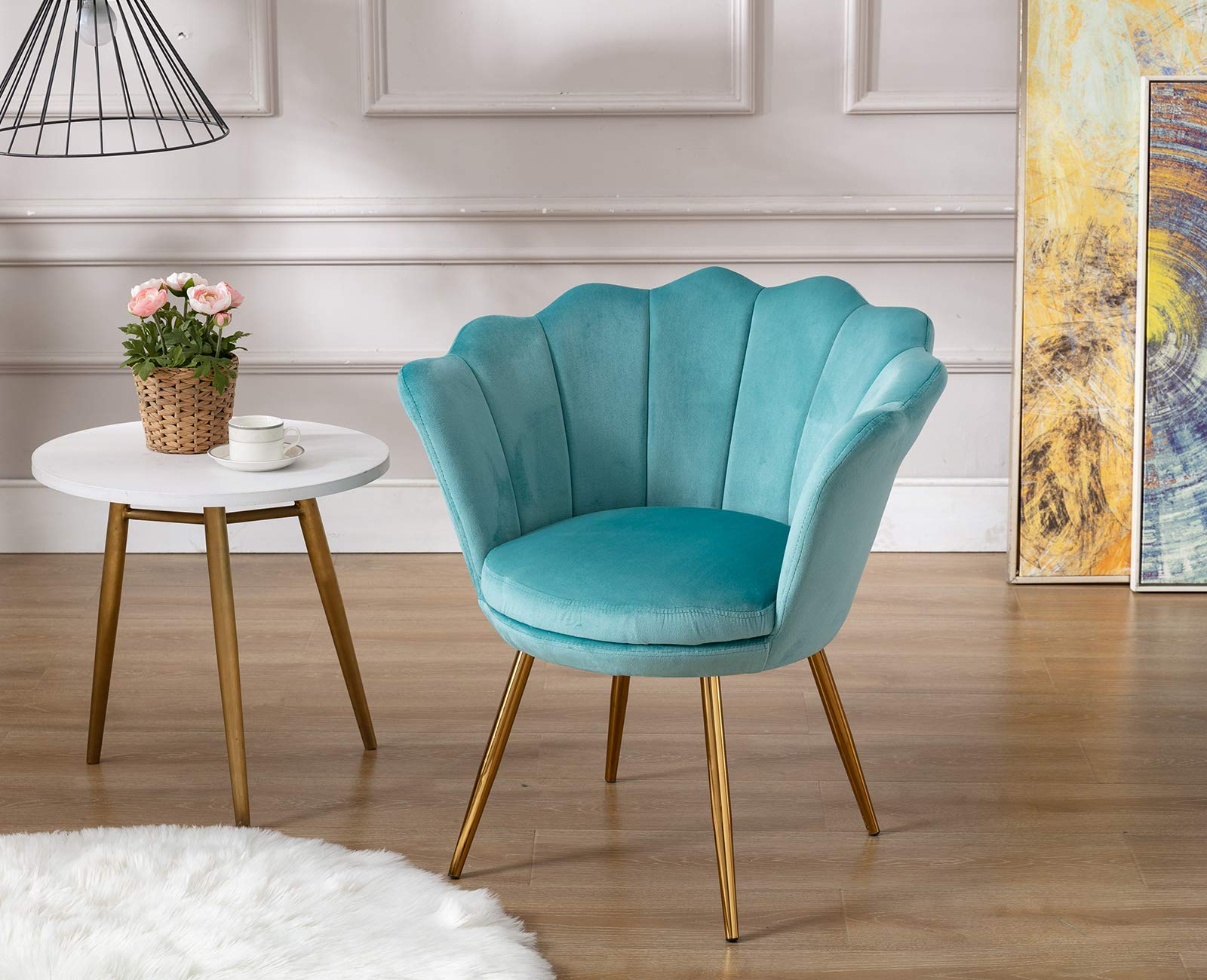 chairus Poltrona Imbottita Poltrona Camera da Letto in Velluto Poltroncina con Gambe in Metallo Placcato Oro Sedia da Salotto Sedie Imbottite per Camera da Letto/Soggiorno, Verde Chiaro