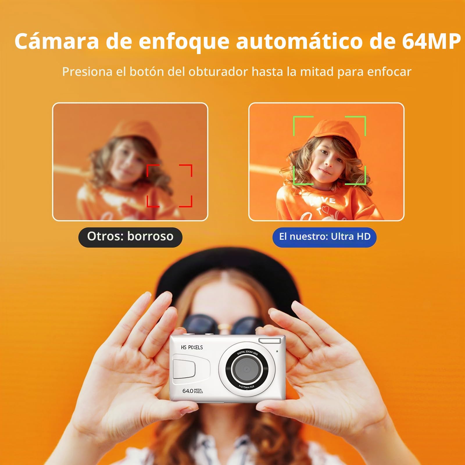 Cámara Digital CCN, 64MP 1080P FHD Cámara de Fotos con Pantalla de 3.0 Pulgadas, 18X Zoom Digital Cámara Compacta Portátil con 32GB Tarjeta TF, Cable USB, para Adolescentes Niños Adultos, Blanco