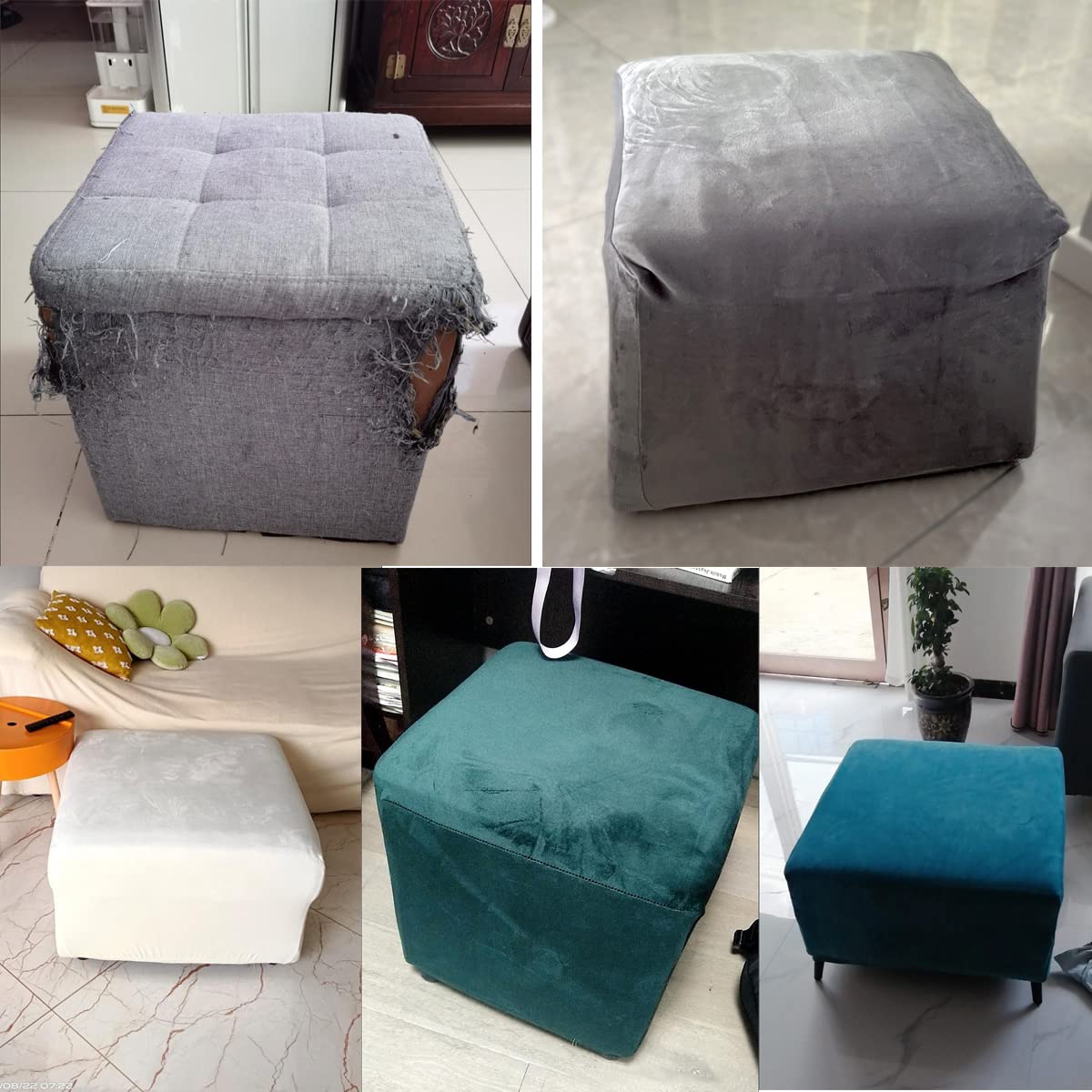 XGANGM Velvet Ottoman Cover Square Small/Medium/Large Stretch Ottoman Cover Slipcovers Sofa Footstool Cover Protector, for Square Leather/Fabric Ottoman Footstool,Navy Blue,1large