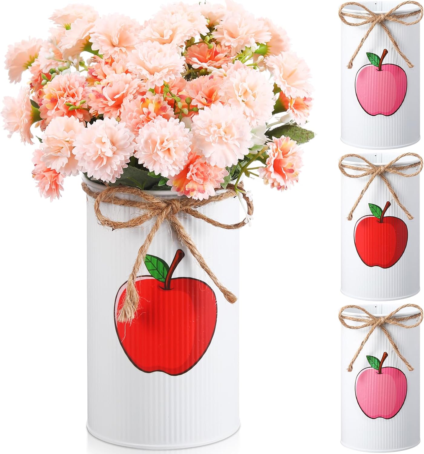 Domensi 8 Pcs Fall Apple Decorations Apple Vases Autumn Thanksgiving Table Centerpieces Galvanized Metal Vase for Flower Mason Jar Utensil Holder for Home Office Party Decor Teacher Appreciation Gift