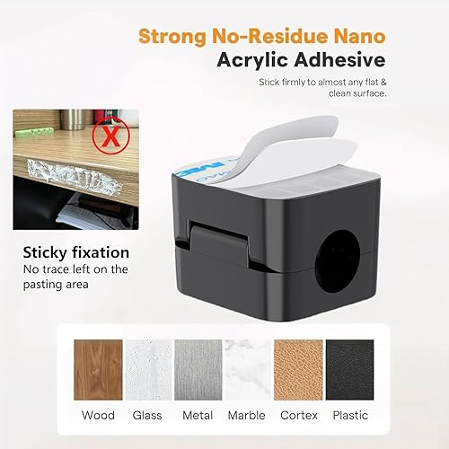 Miniatura 3 de Paquete de 6 soportes magnéticos para cables negros, clips adhesivos para cable de escritorio y automóvil, organizador de cables para mesita de