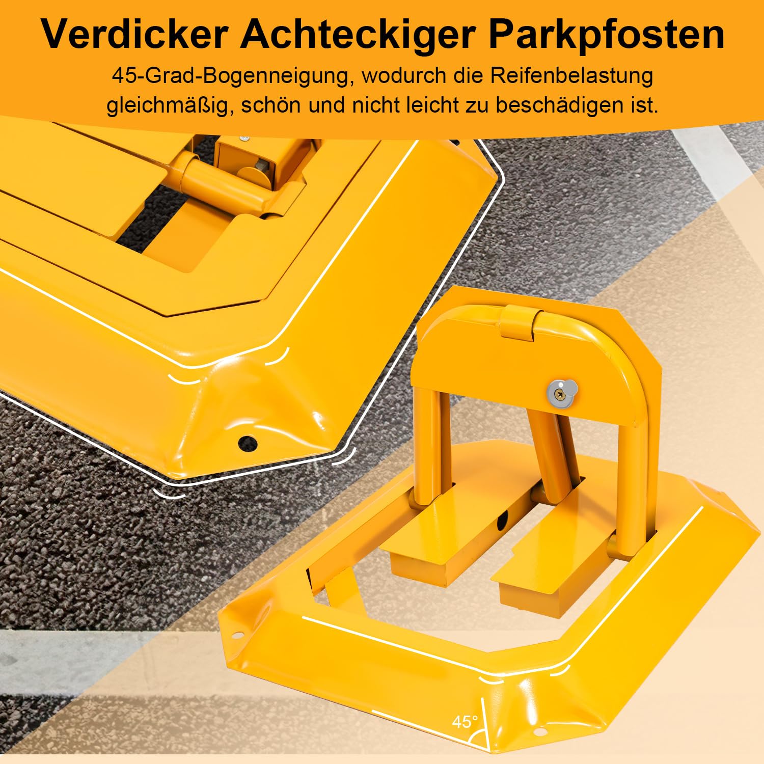 4er Parksperre klappbar 4,5 cm flach, 5t, mit 12 Schlüsseln