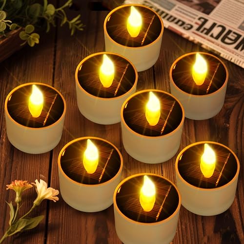 Solar Tea Lights Outdoor - 8 Pack Waterproof Rechargeable Dusk
