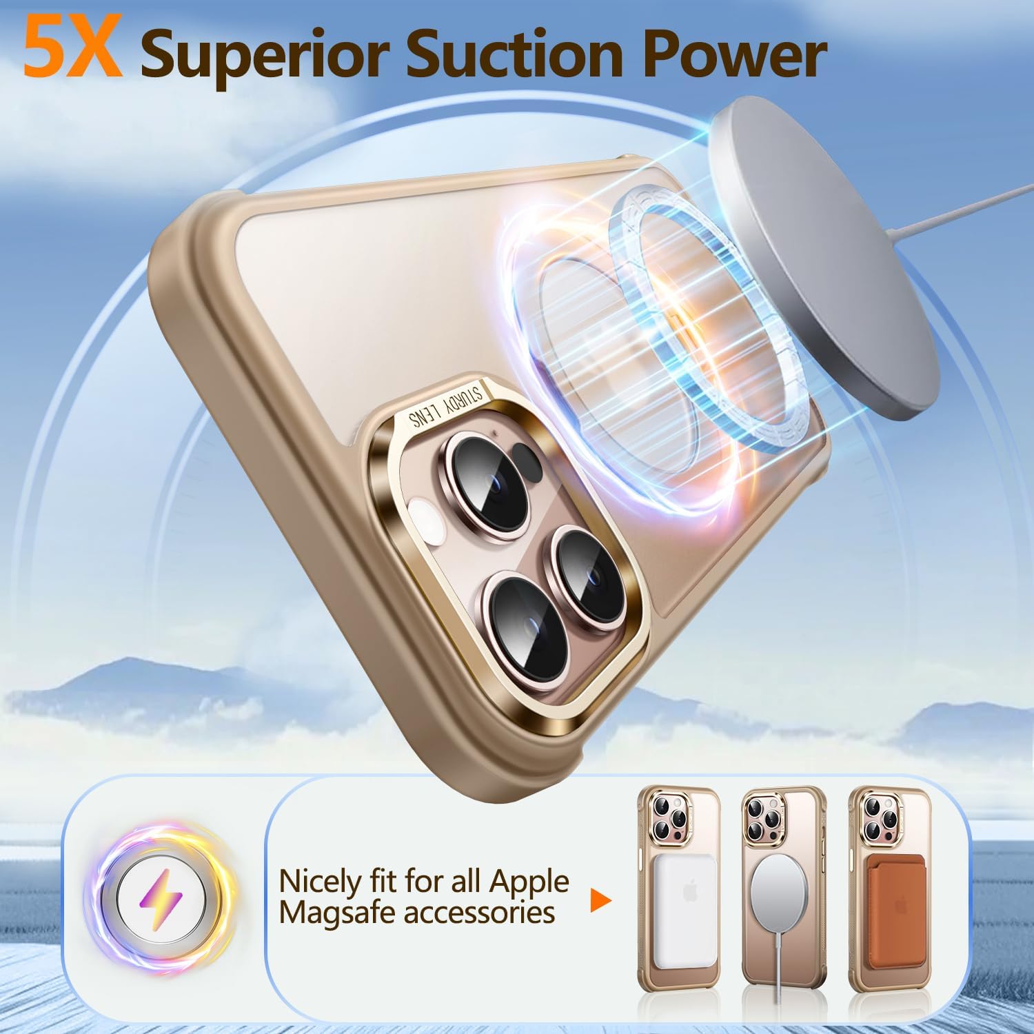 O3 Mag-Stand Designed for iPhone 12/12 Pro Case with 360°Spin Stand, [Compatible with mag Safe][Super Skin Feeling] Translucent Matte Magnetic Slim Phone Case 6.1 inch, Desert Gold
