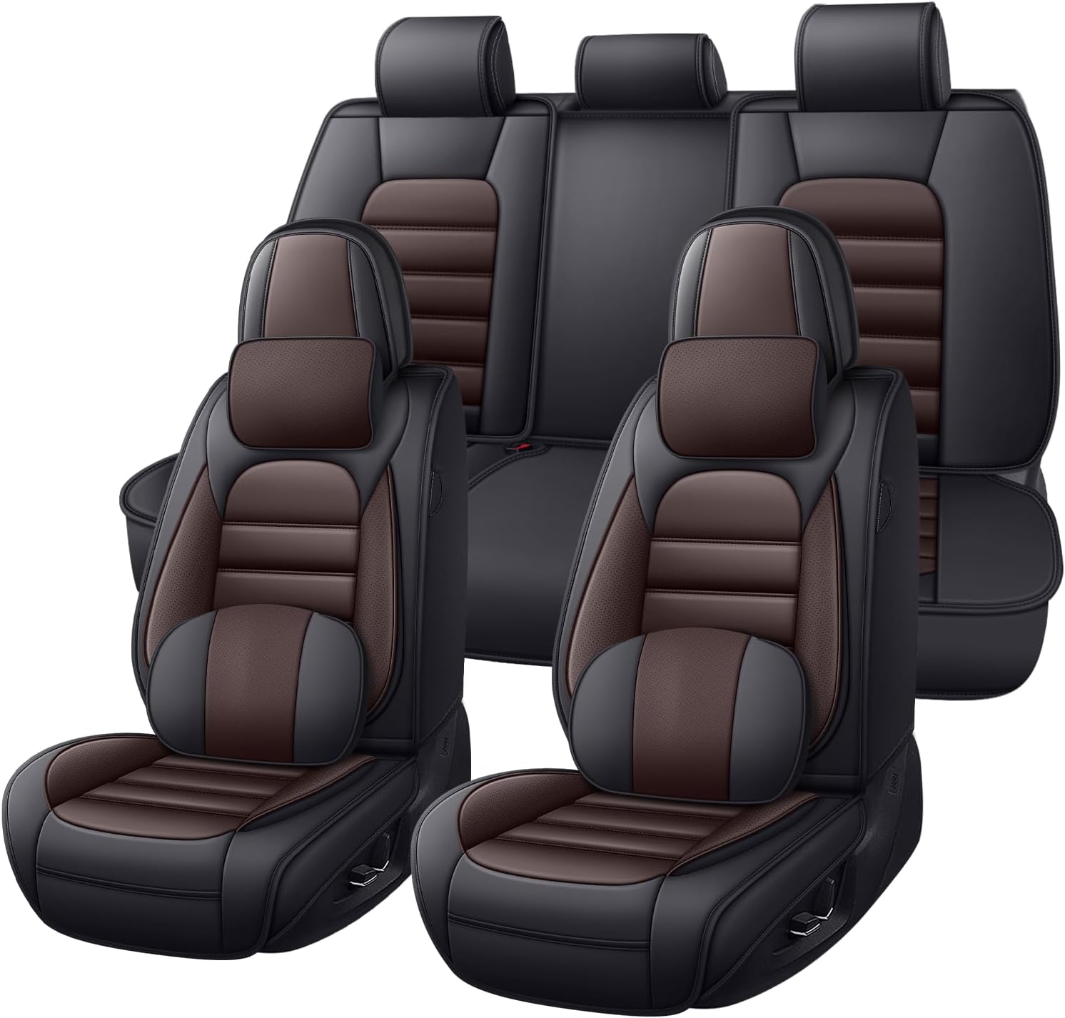 Car Seat Covers for Chevy 95% Most Cars,Waterproof Faux Leather Seat Covers Full Set,Deluxe and Breathable Auto Vehicle Interior Covers,Luxury(5-Seat Full Set,Black&Coffee)