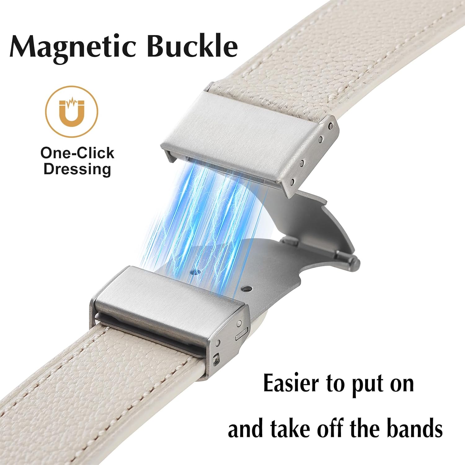 French Goatskin Leather Watch Band with Magnetic Buckle for Apple Watch Series 11 10 9 8 7 6 5 4 SE 1 2 3 for Women & Men, Leather Band for iWatch 38mm 40mm 41mm 42mm 44mm 45mm 46mm 49mm - Image 3