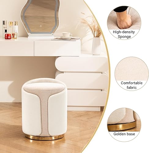 Miniatura 4 de Taburete giratorio con base dorada, cómoda silla de tocador, taburete redondo moderno para maquillaje, otomano, reposapiés para dormitorio, sala de