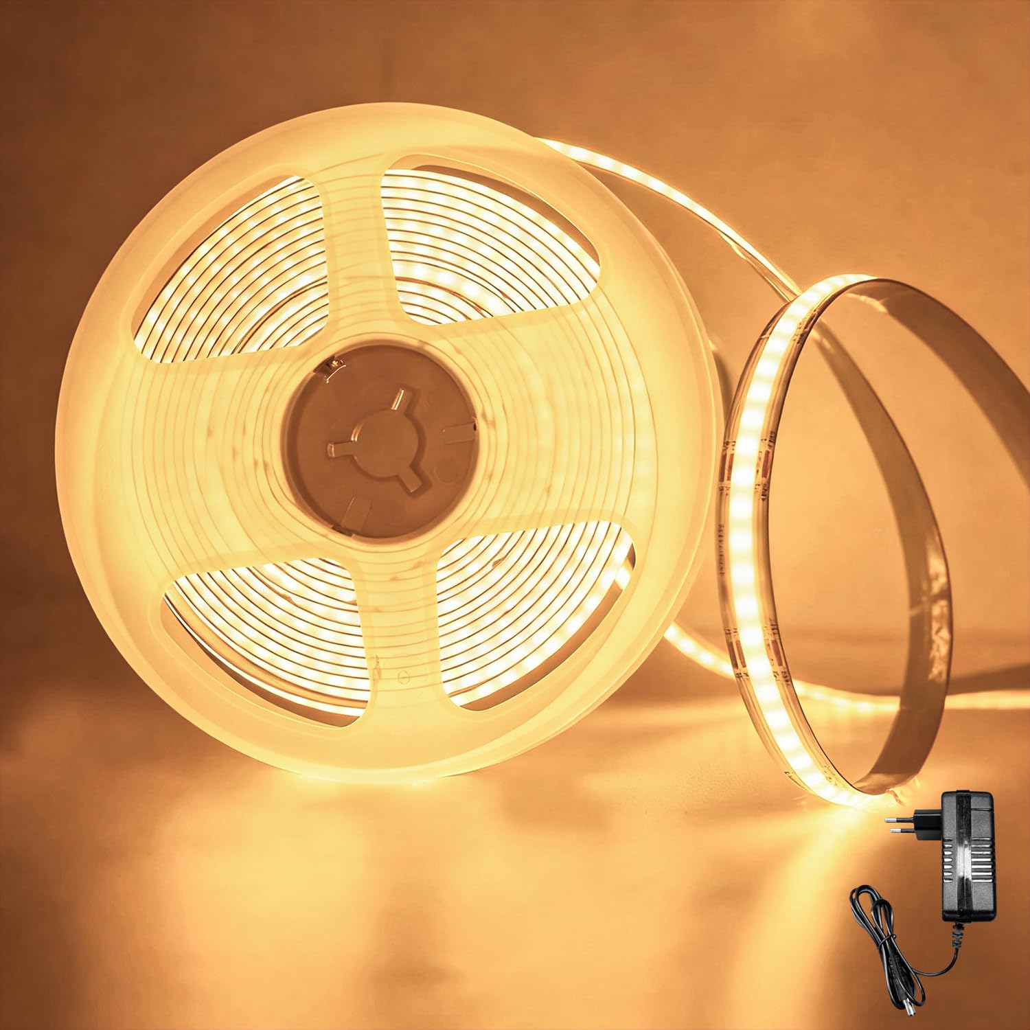 Macchiatto 5m COB LED Streifen Warmweiss 3000K, 640 LEDs Dimmbar Lichtband CRI90+, COB LED Strip Punktlos Flexible für TV Hintergrundbeleuchtung Schlafzimmer Küche Kleiderschrank