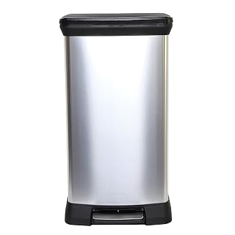 CURVER Metal Effect 70% Recycled Kitchen Pedal Touch Deco Bin 50 litres - Silver