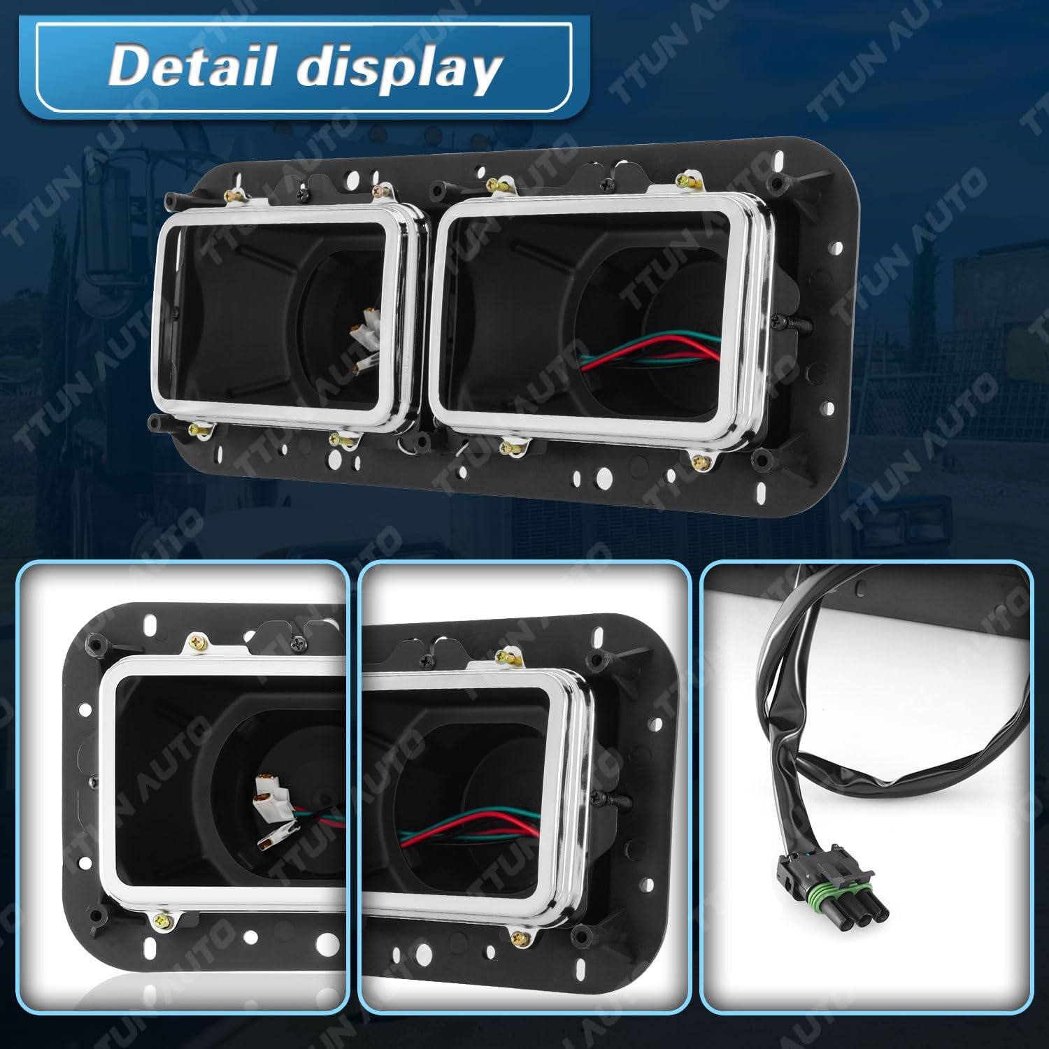 Headlight Housing Base With Wire Harnesses Replacement for Kenworth T600 T400 W900 K100 C500/Peterbilt 378/Western Star 4900/Freightliner FLD 120,2 PCS(Without chrome covers)