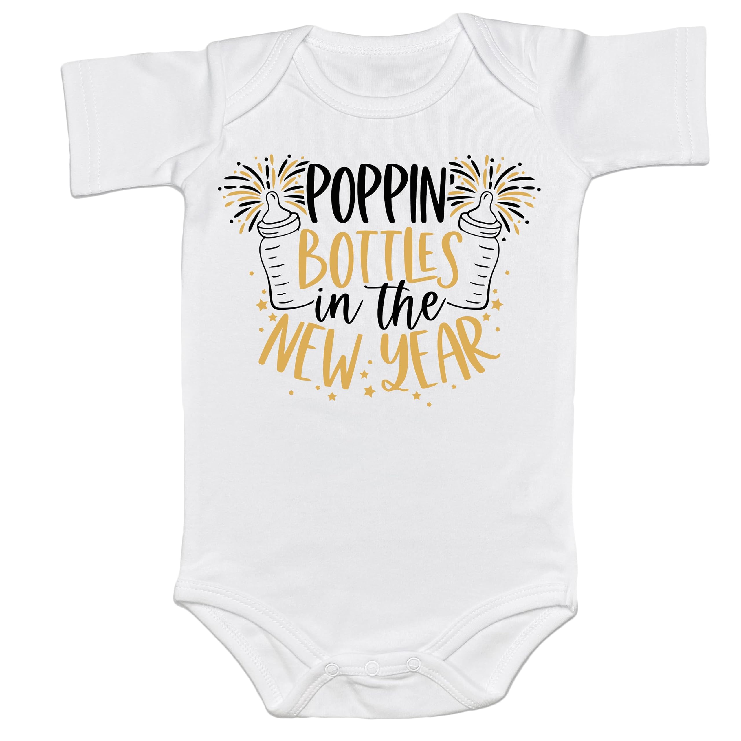 NeatKnitHappy New Years Eve Baby Romper Poppin' Bottles In The New Year Crew Onesie My 1st New Year Girl Boy Bubble Bodysuit (12-18 Months, Poppin' Bottles In The New Year-Short Sleeve Romper)