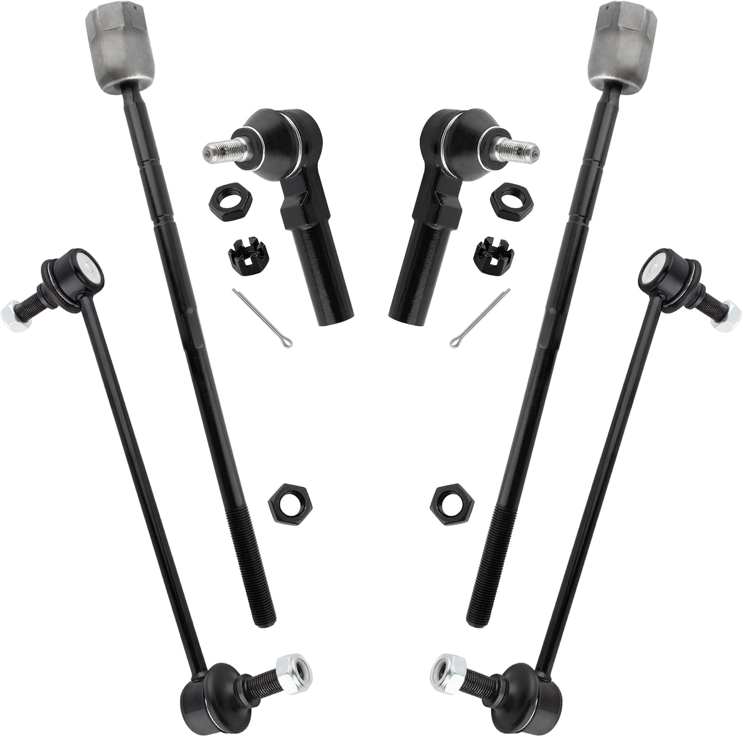 6Pc Suspension Kit Front Inner Outer Tie Rod End Link + Sway Bar End Link Stabilizer Bar Links Set Fit For Ford Freestar 2004-2007, For Mercury Monterey 2004-2007 Replace# ES80991 EV315 K5334
