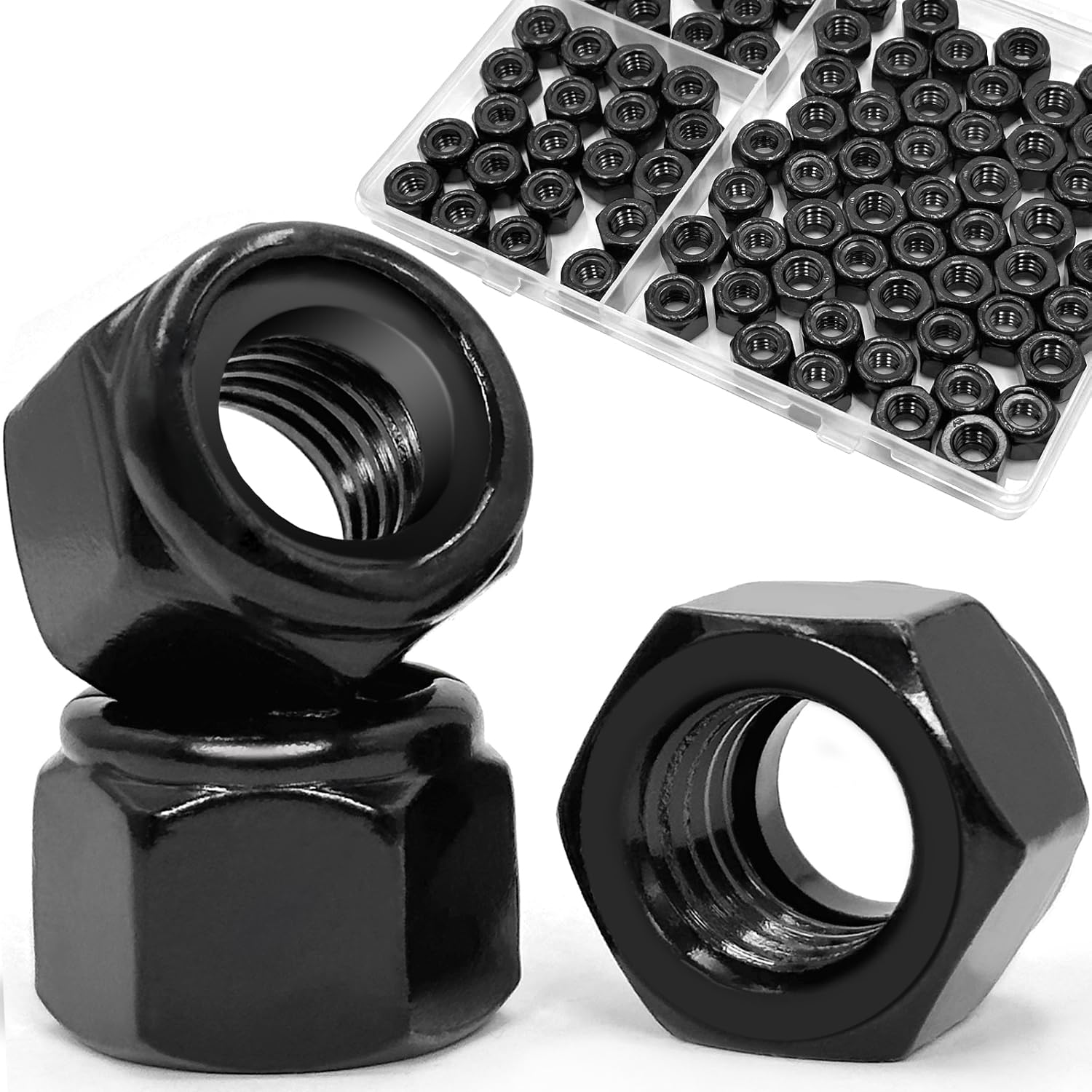 ZQZ 3/8-16 Black Nylon Lock Nuts, 30PCS 304 (A2-70) Stainless Steel Nylon Insert Locknuts, Black Oxide, Coarse Thread Nylock Nuts