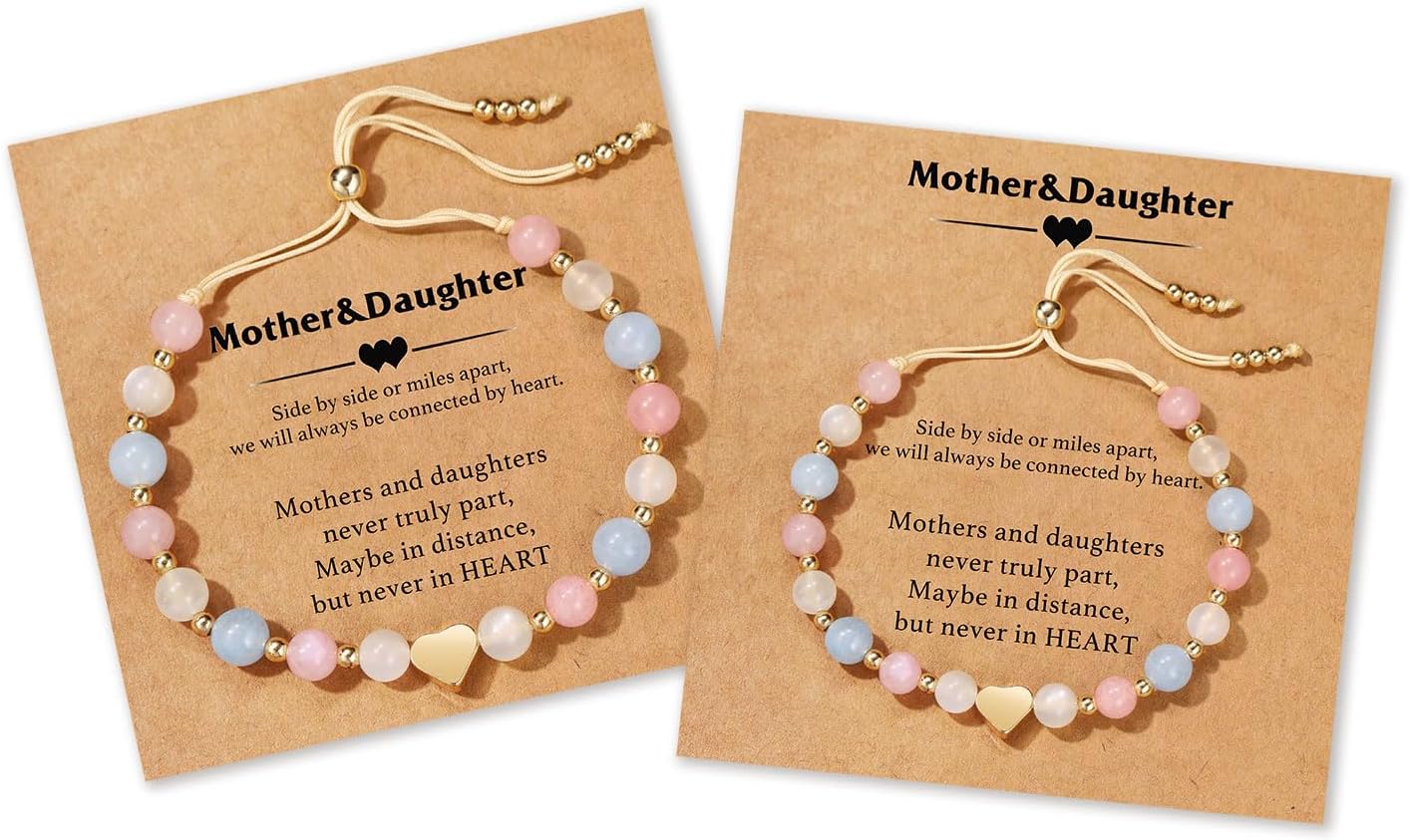 2Pcs Matching Bracelets for Mother Daughter, Beaded Heart Bracelet Crystal Jewelry image 4