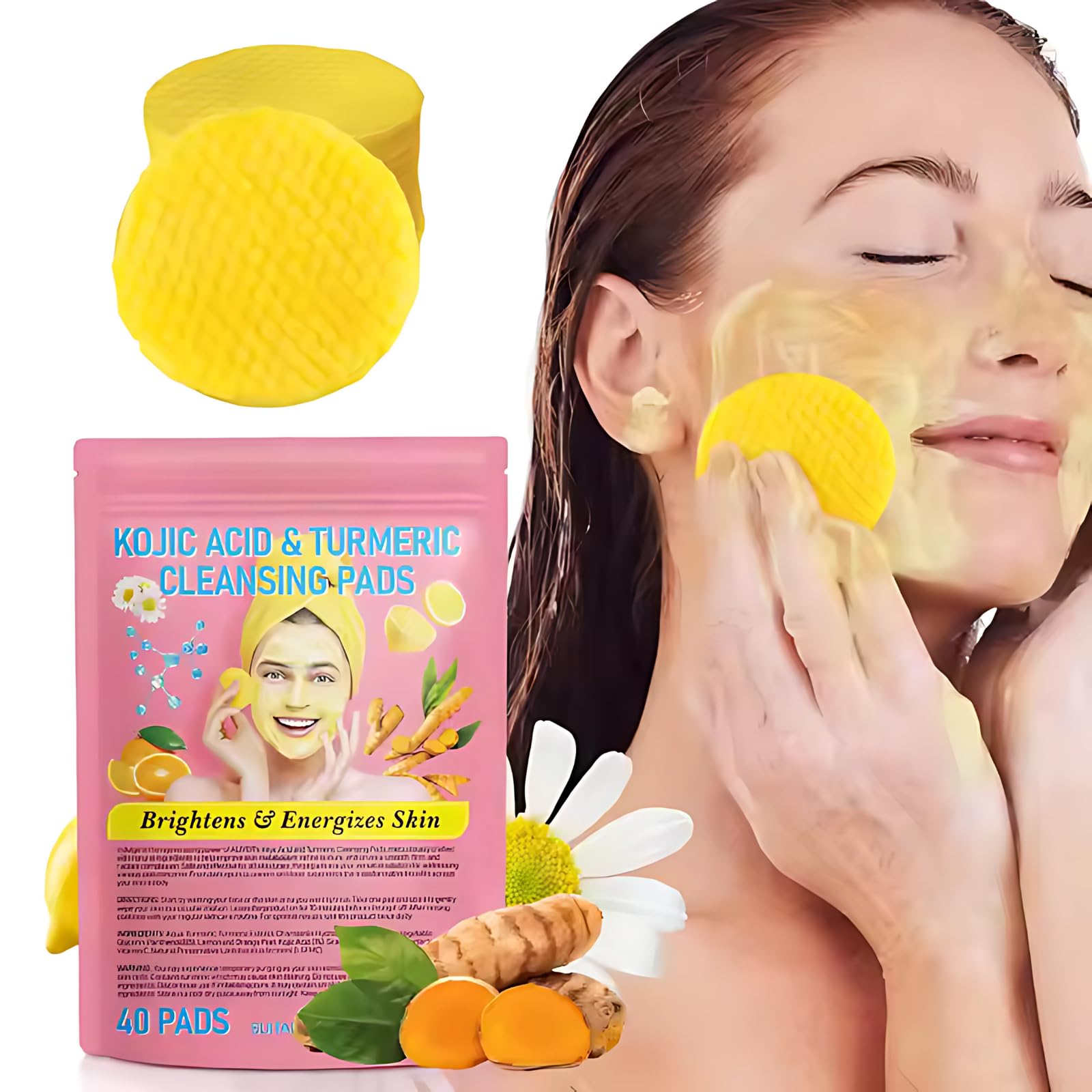 COALITION Turmeric & Kojic Acid Cleansing Pads, 40 Count - Brightening & Exfoliating Facial Pads for Clear Skin