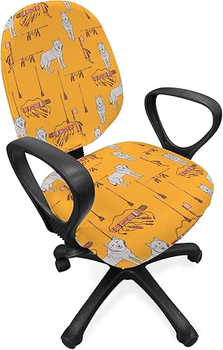 Lunarable Funda para silla de oficina a cuadros verticales, diseño retro de cuadros verticales, diseño retro de cuadros cuadrados, funda protectora