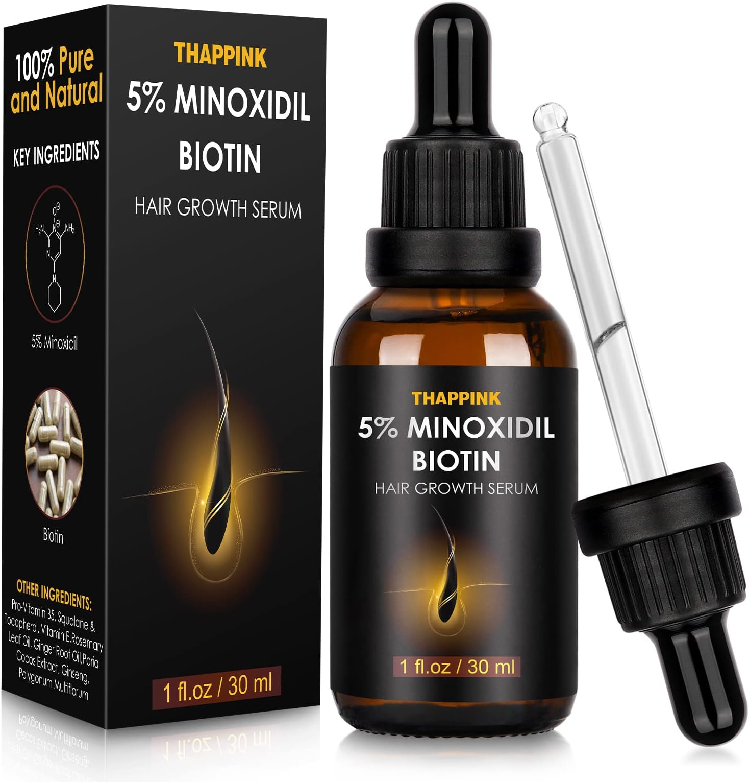 Minoxidil 5% Hair Growth Serum Oil Biotin Hair Regrowth Treatment for Scalp Hair Loss Hair Thinning, Hair Growth Serum for Men Women 1 fl.oz