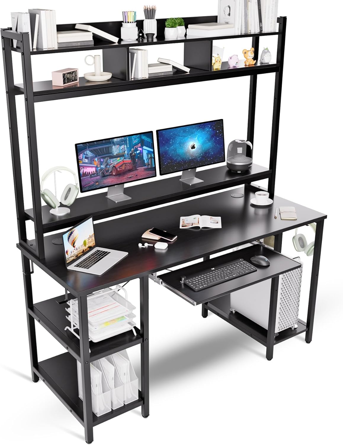 Desk with Hutch, 70 inch High 53 inch Width, Heavy Duty Computer Desk with Keyboard Tray and