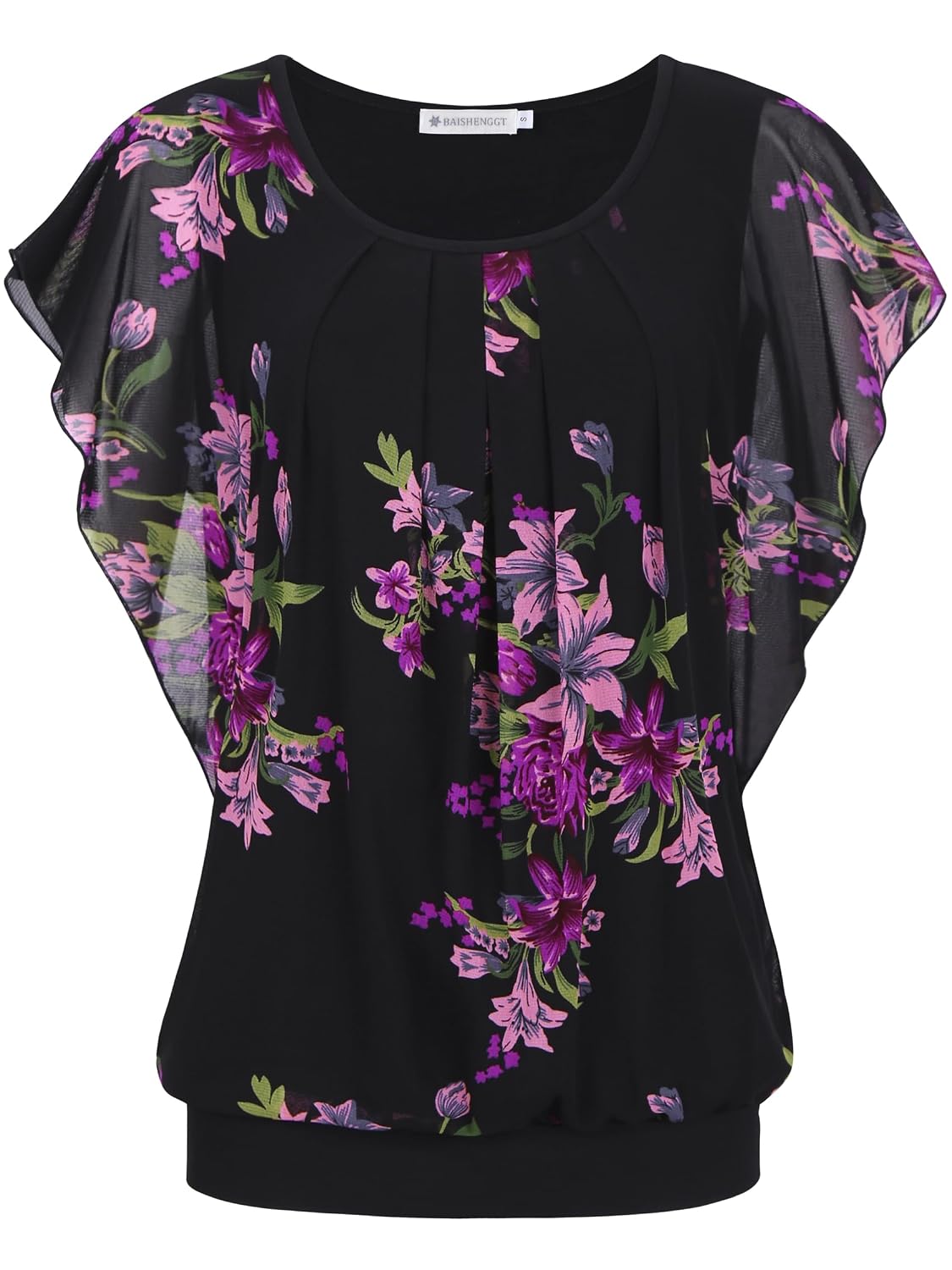 BAISHENGGT Women's Printed Flouncing Flared Short Sleeve Mesh Blouse Top - Review, Price and Buying Guide