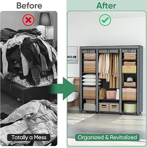 Miniatura 6 de BALEINE Armario, armario portátil para dormitorio, organizador de almacenamiento de ropa con 12 compartimentos de 55 x 16 x 65 pulgadas, armario de