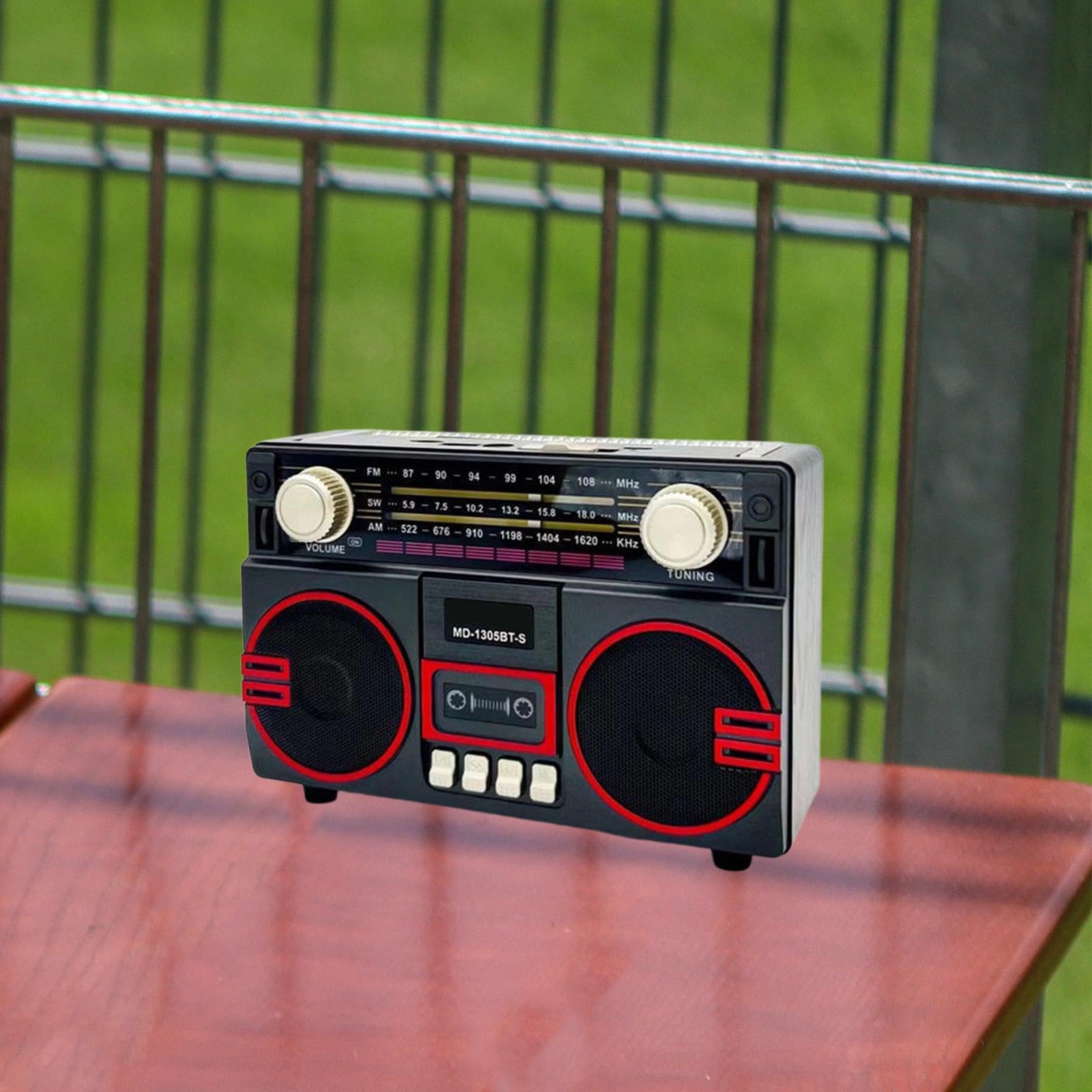 Radio AM/SW portátil con altavoz en diseño vintage, ligera e ideal para mujeres, hombres, padres y personas mayores, negro y rojo