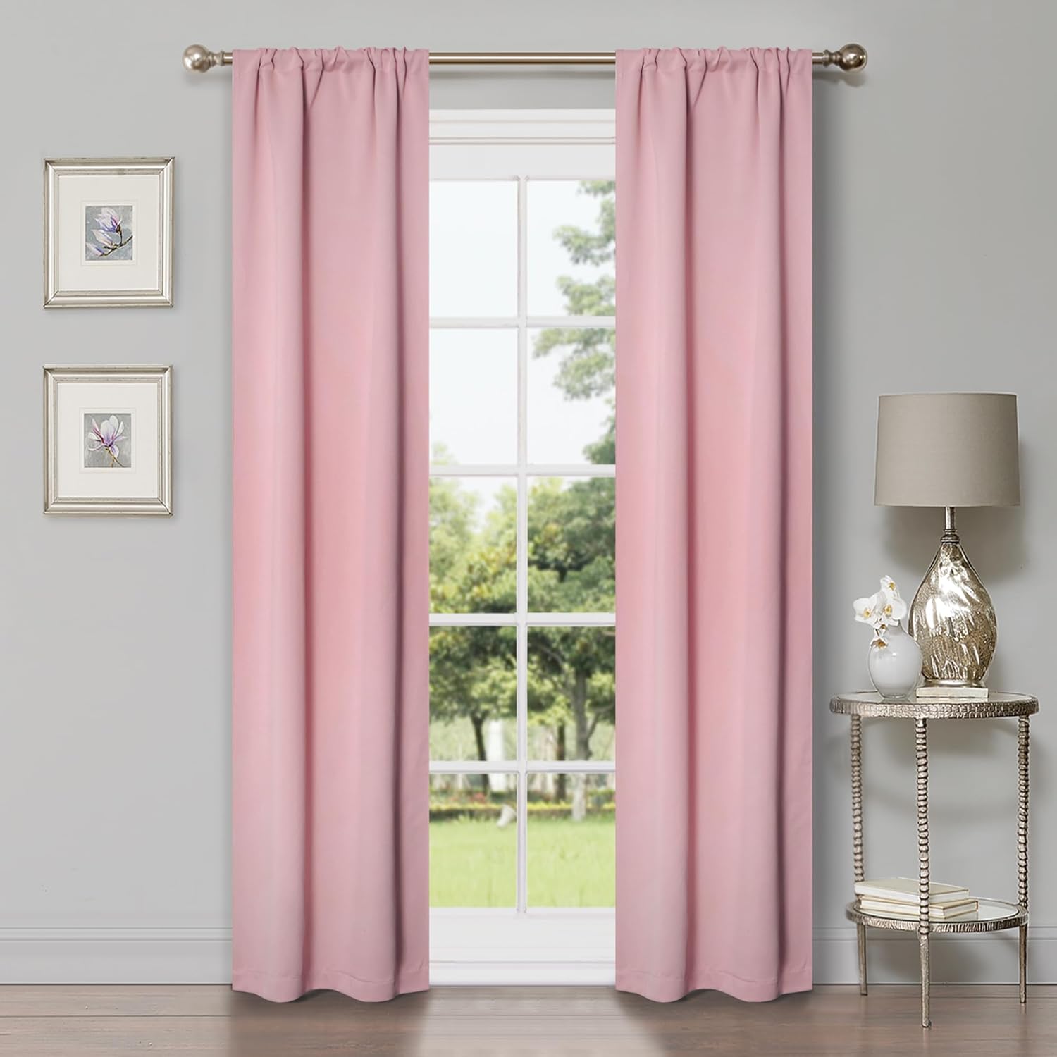 Superior Blackout Curtains, Room Darkening, Bedroom, Drapes, Kitchen, Living Room Window Accents, Sun Blocking, Thermal, 2 Pack, Rod Pocket, Solid Blackout Curtains, Set of 2, 26" x 84", Mauve Chalk