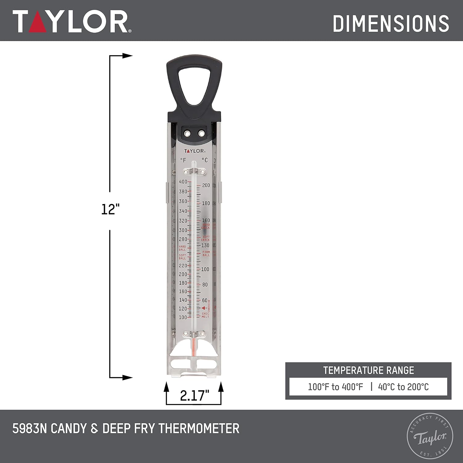 review Taylor Precision Products Stainless Steel Candy Deep Fry Food Cooking Kitchen Thermometer, 12 Inches
