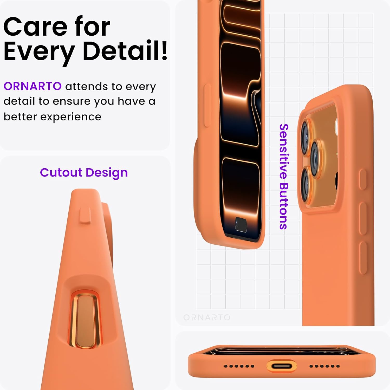 ORNARTO Compatible with iPhone 17 Pro Max Case 6.9", Slim Liquid Silicone 3 Layers Soft Gel Rubber Shockproof Protective Cover with Anti-Scratch Microfiber Lining-Dusty Orange thumbnail