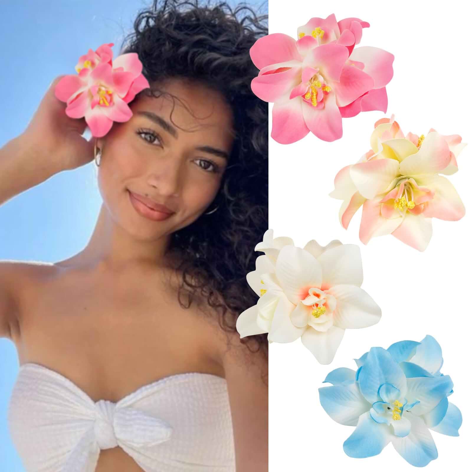 4Pcs Hawaiian Flower Hair Clips for Women, Artificial Tropical Hair Clip 3.5 Inches Hibiscus Claw Clip Beach Vacation Party Boho Hair Accessories for Women Girls