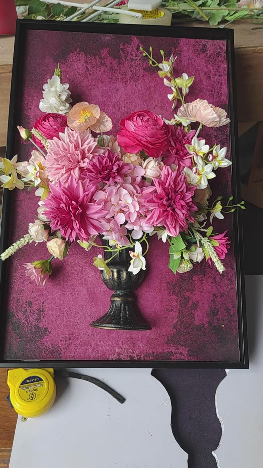 Unique Wall Art Framed Oil Painting with Artificial Flowers