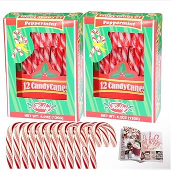 CANDY CANES Peppermint Flavored 2 Boxes 12ct 24 Total | Red & White Stripes Individually Wrapped.