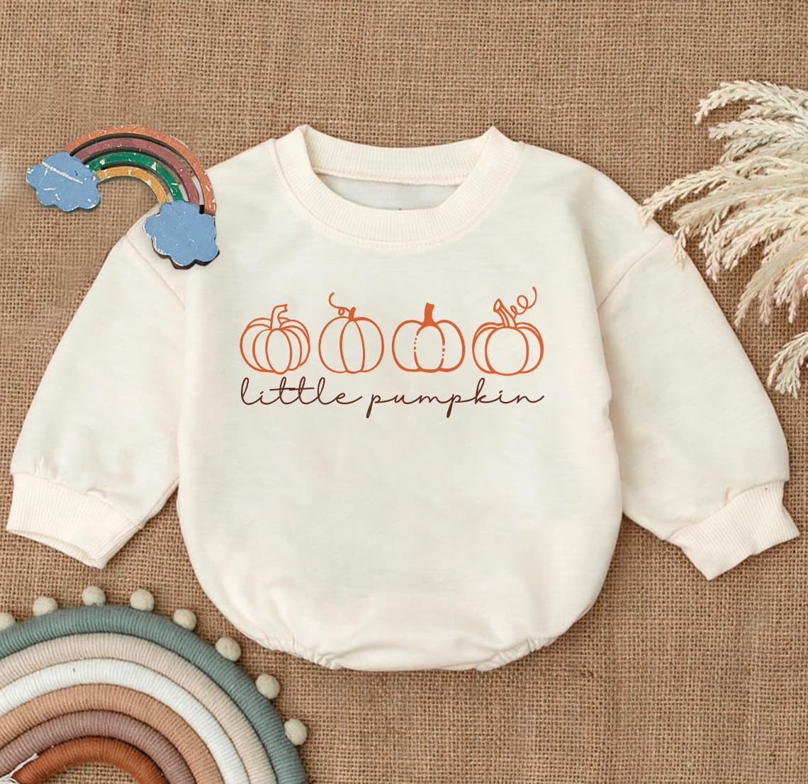 2PC Little Pumpkin Baby Romper, Infant Halloween Ghost Outfit, Fall Baby Girl Boy Bodysuit, Long Sleeve Autumn Clothes - Image 3