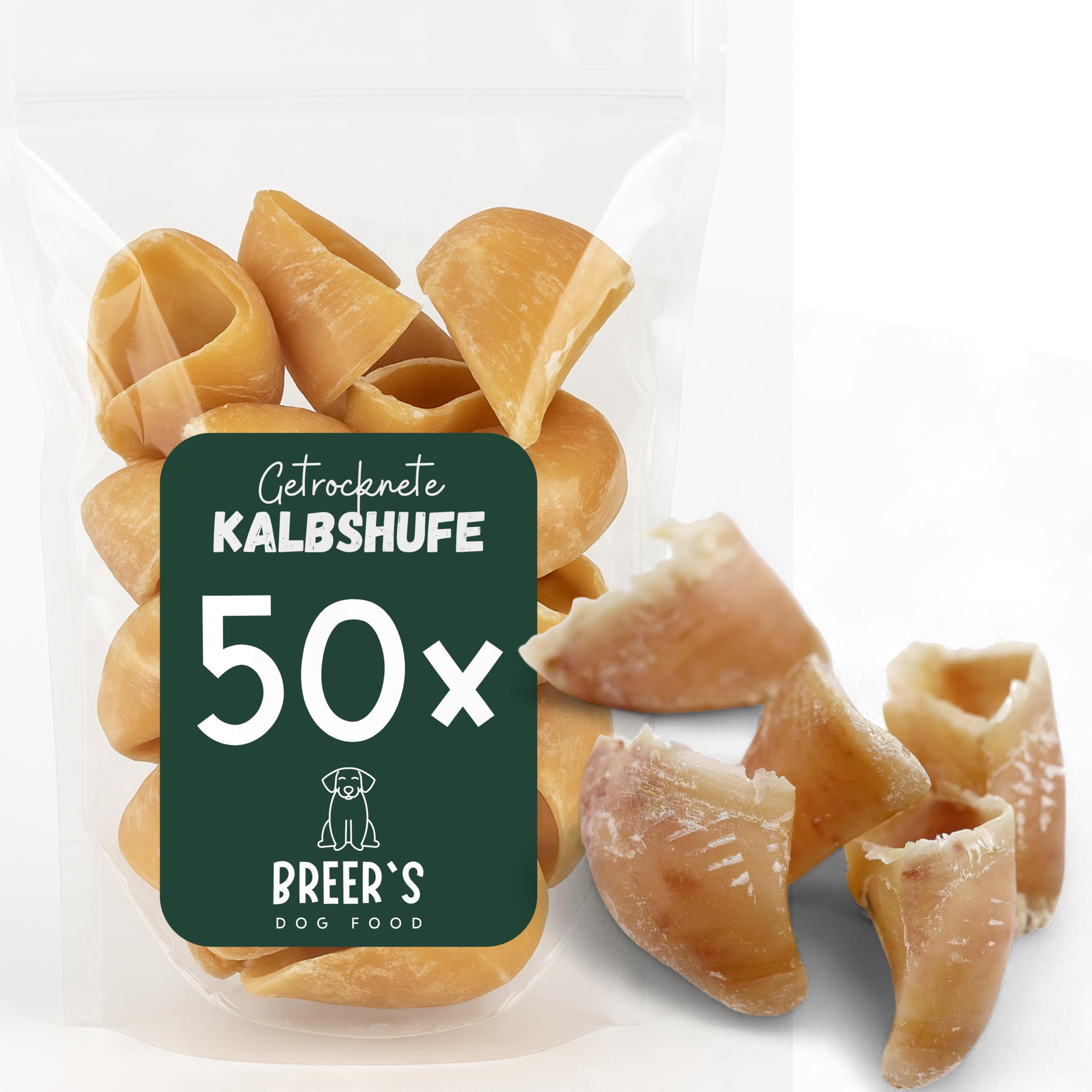 BREERs Getrocknete Kalbshufe für Hunde 50 Stück aus eigener Deutscher Herstellung, Kauartikel für Groß & Klein