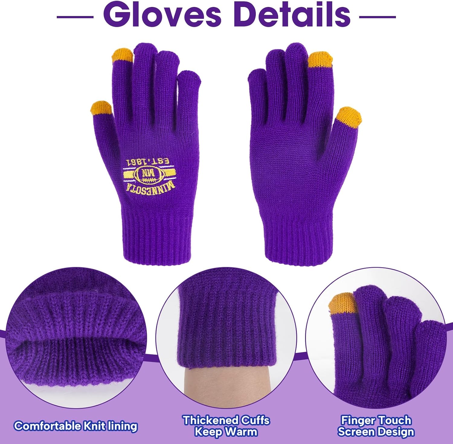 Classic Beanie Hat for Football Fans Embroidered Skull Cap Vintage Cuffed Knit Hat Warm Winter Gloves Gifts for Men Women - Image 3