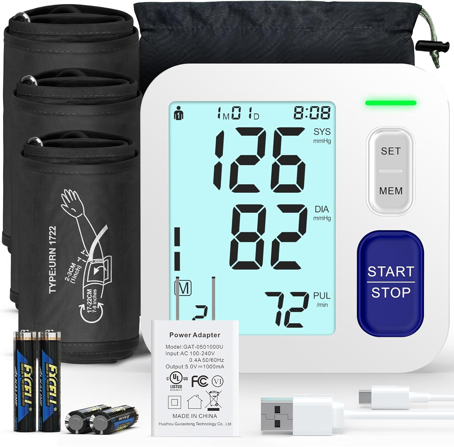 Blood Pressure Machine Upper Arm, 3 Size Cuffs Included, Small 7″-9″, Medium 9″-17″ and Extra Large XL Cuff 13″-21″, Accurate Automatic Digital BP Monitor Home Use, Large Backlit LCD, 3 Users