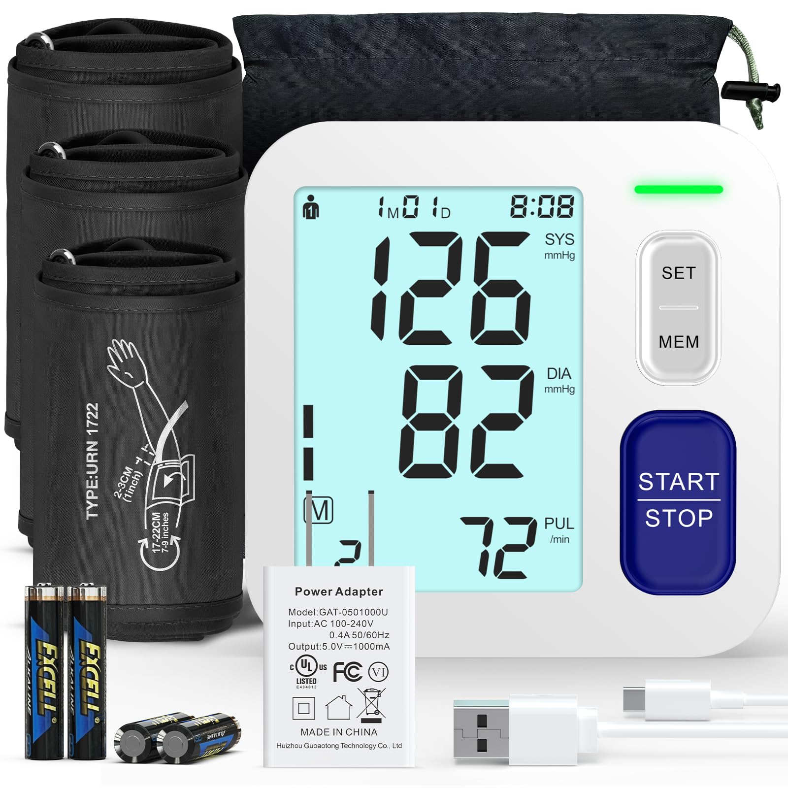 Blood Pressure Machine Upper Arm, 3 Size Cuffs Included, Small 7"-9", Medium 9"-17" and Extra Large XL Cuff 13"-21", Accurate Automatic Digital BP Monitor Home Use, Large Backlit LCD, 3 Users-image-12
