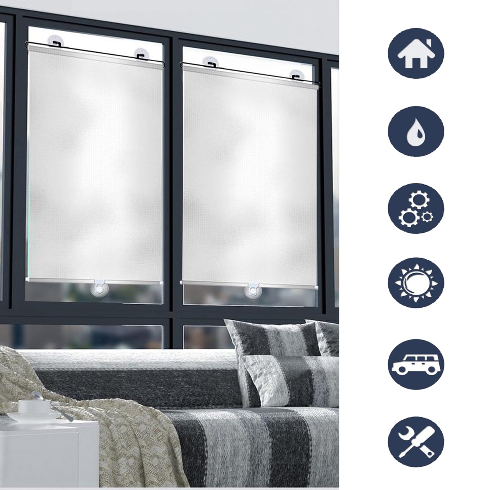 Tenda parasole portatile retrattile 58 x 125 cm, con ventosa, leggera, per la privacy, isolamento termico, protezione dai raggi UV, per finestre e porte