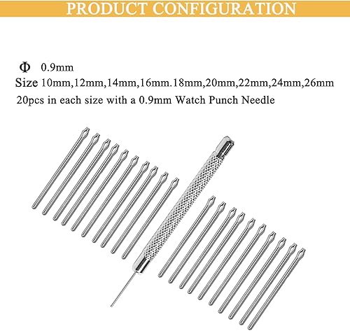 Miniatura 2 de Pasador de reloj, 20 unidades, kit de reparación de reloj, barra de resorte, pasador de chaveta de 0.394-1.024 in para relojero para taller de
