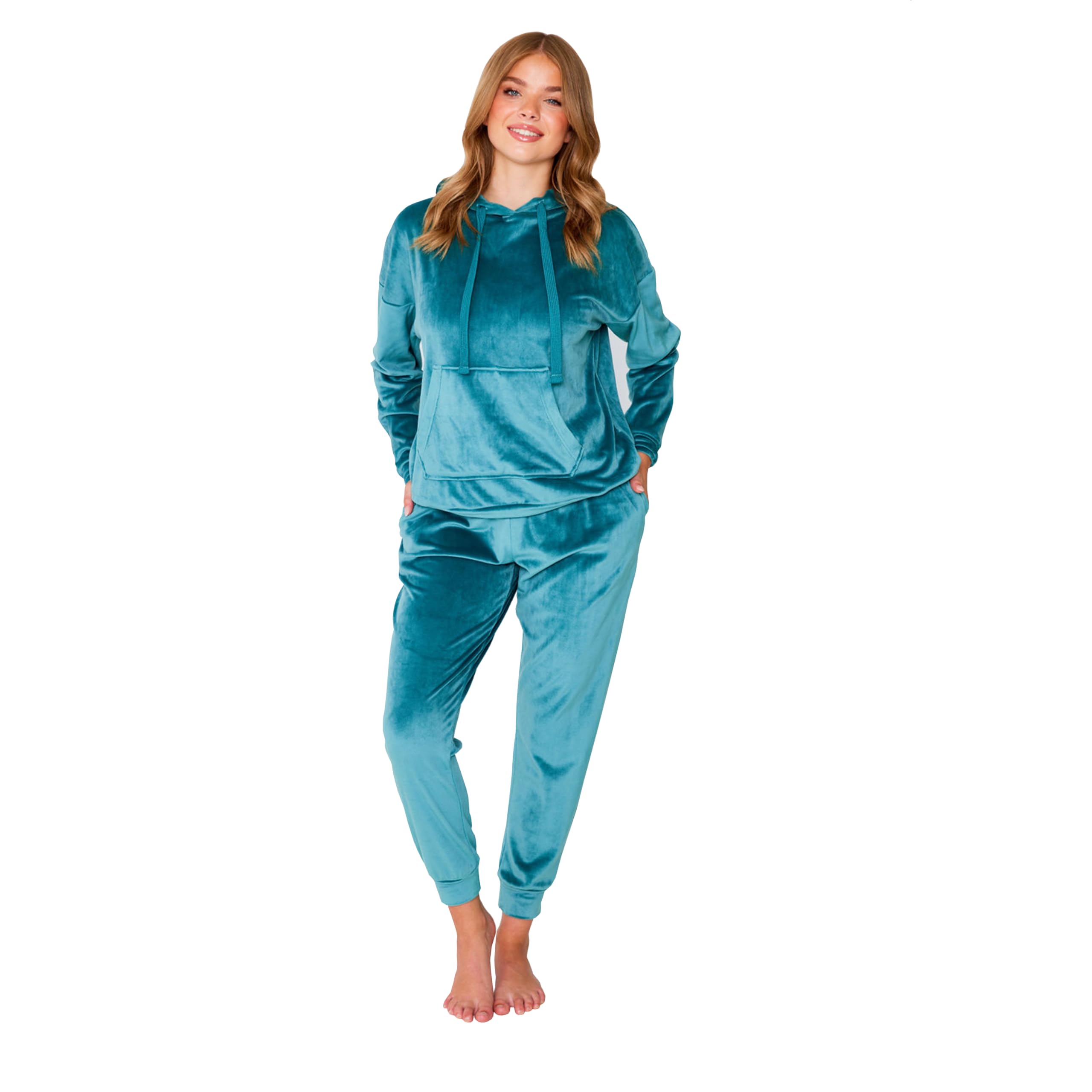 Turtle Women's Green Hoodie ’S Green Hooded Fleece Pyjamas Set – Fluffy Velour Loungewear Tracksuit, Soft Warm Hoodie & Joggers, Cosy Winter Nightwear (Xl = Uk 20-22)