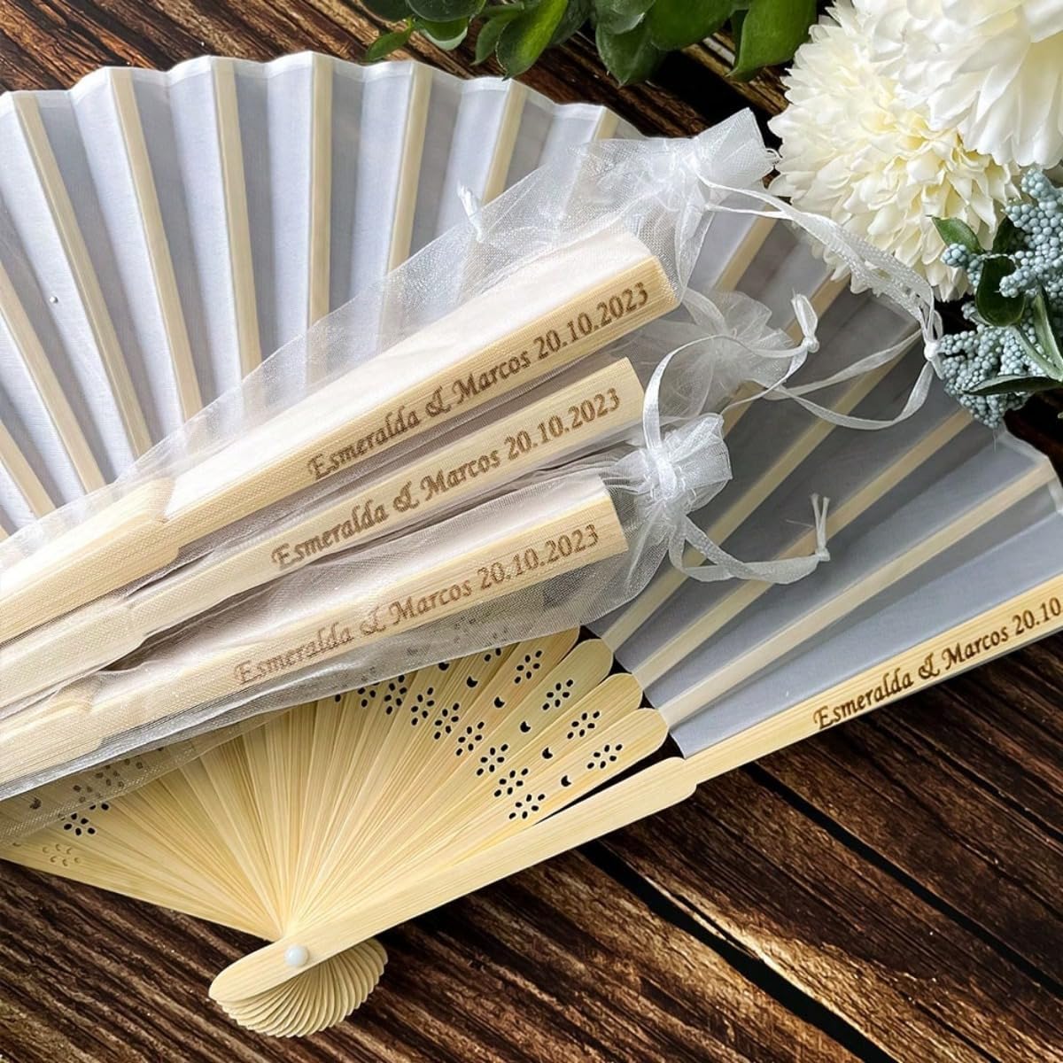 Engraved Folding Hand Fan Personalized Wedding Customized Fans Birthday Baby Party Favors Decor Gifts for Guest (30Pcs)