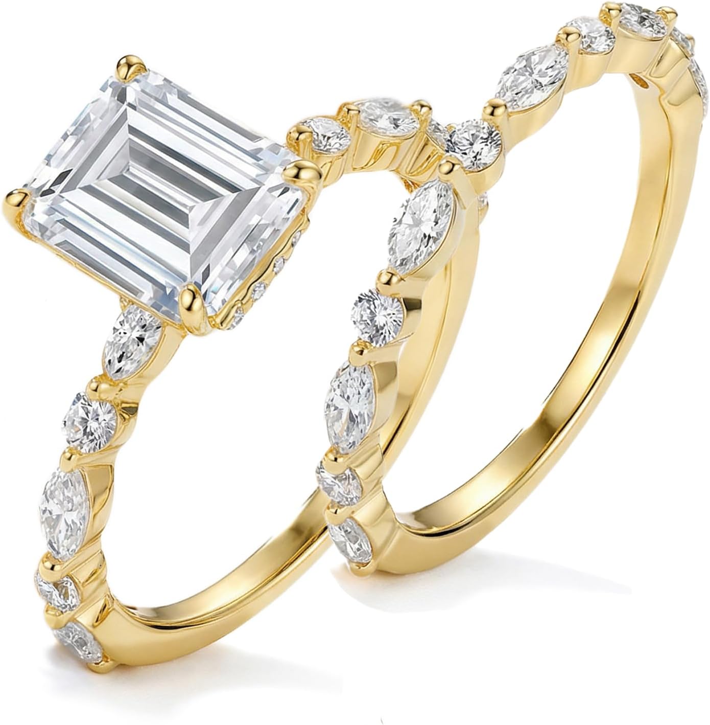 3CT Emerald Cut Moissanite Wedding Ring Set for Women - 925 Sterling Silver Bridal Ring Set with GRA Certified D Color VVS1 Clarity Moissanite