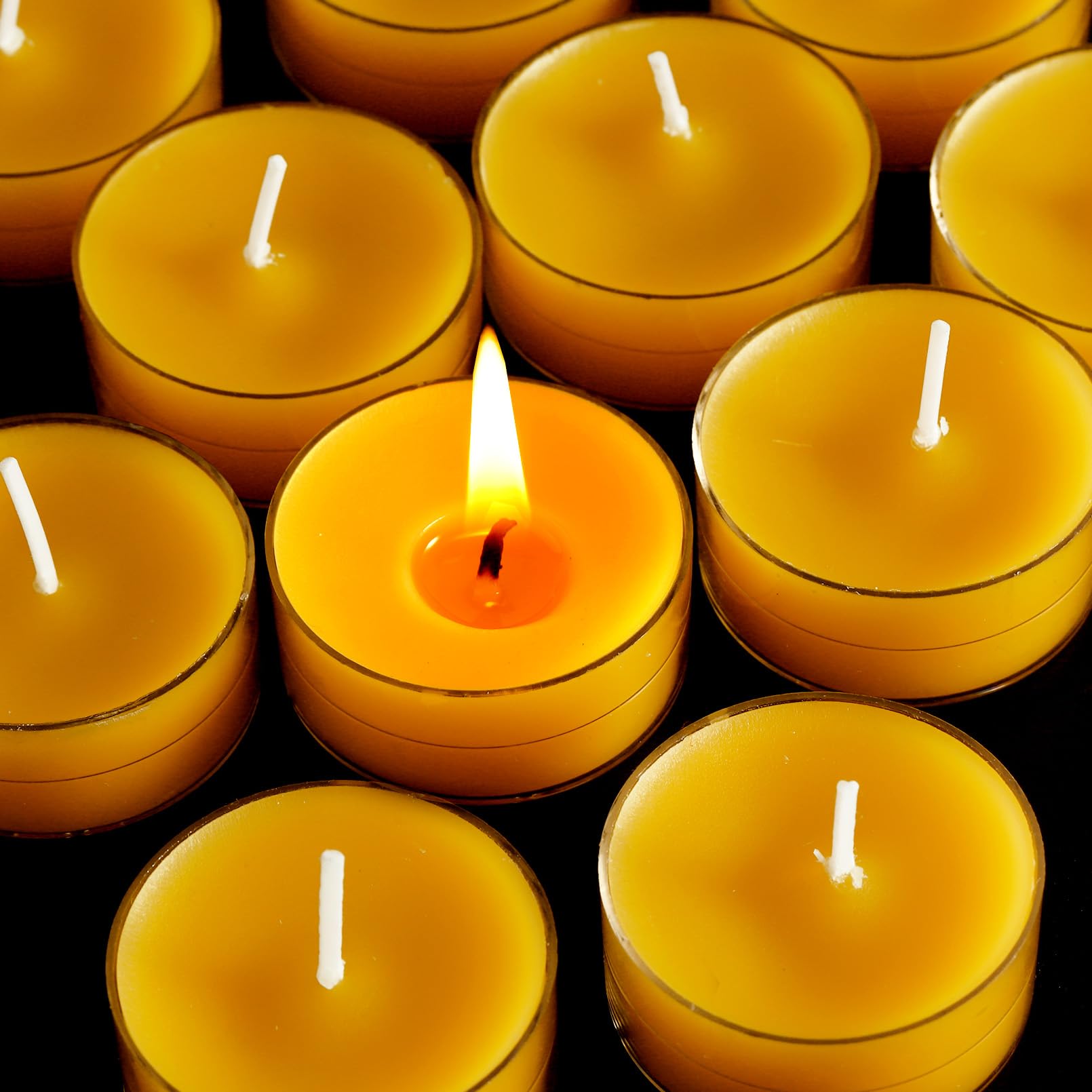 Tivcck 24 Pack Beeswax Tealight Candles,Natural Beeswax Candles Bulk 4 Hour Burn Time,Yellow Tea Lights Candle for Home Decoration,Wedding,Party, Centerpiece