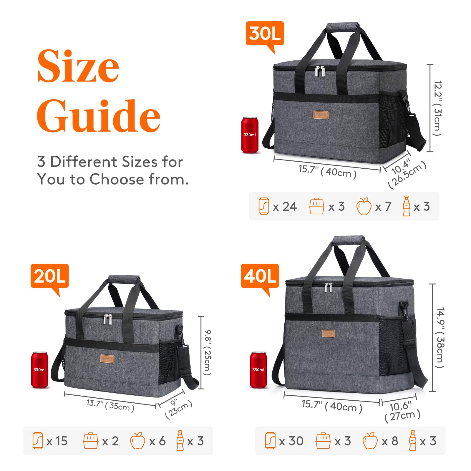 Lifewit Cooler Bag 30 Cans Collapsible and Insulated Large Lunch Bag Leakproof Soft Cooler Portable for Camping/BBQ/Family Outdoor Activities - Image 2
