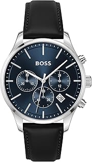 BOSS Avery Men's 42mm Chronograph Stainless Steel Case and Leather Watch, Water Resistant up to 5ATM/50 Meters, Business Elegance