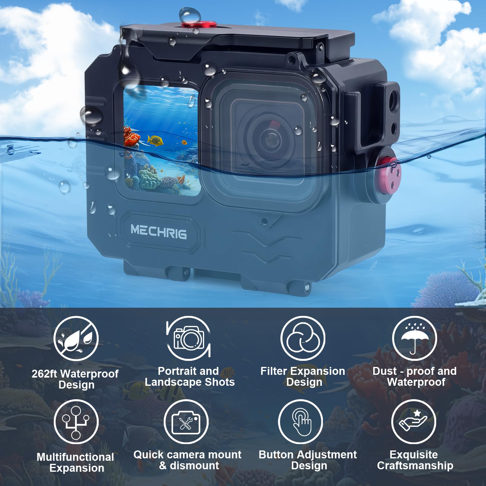 Wasserdichtes Aluminiumgehäuse für GoPro HERO13/HERO12/HERO11/HERO10/HERO9 Action-Kamera, 80 m tief, wasserdicht, Schalter (Standard-63071)
