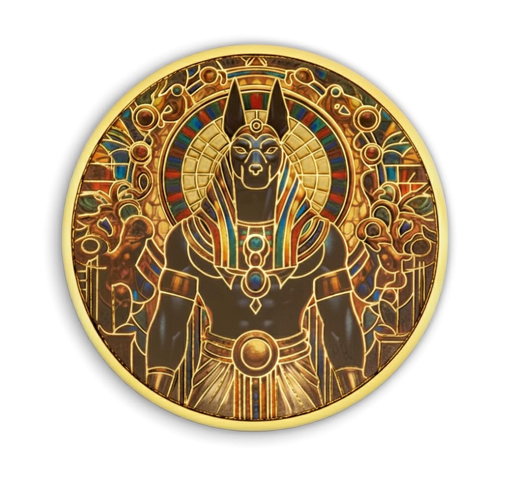 Eillwin Multicolor Protector Anubis Ancient Egyptian Collectible Souvenir - Double-Sided Commemorative Coin With Pyramid & Hieroglyphs, Mythology Design