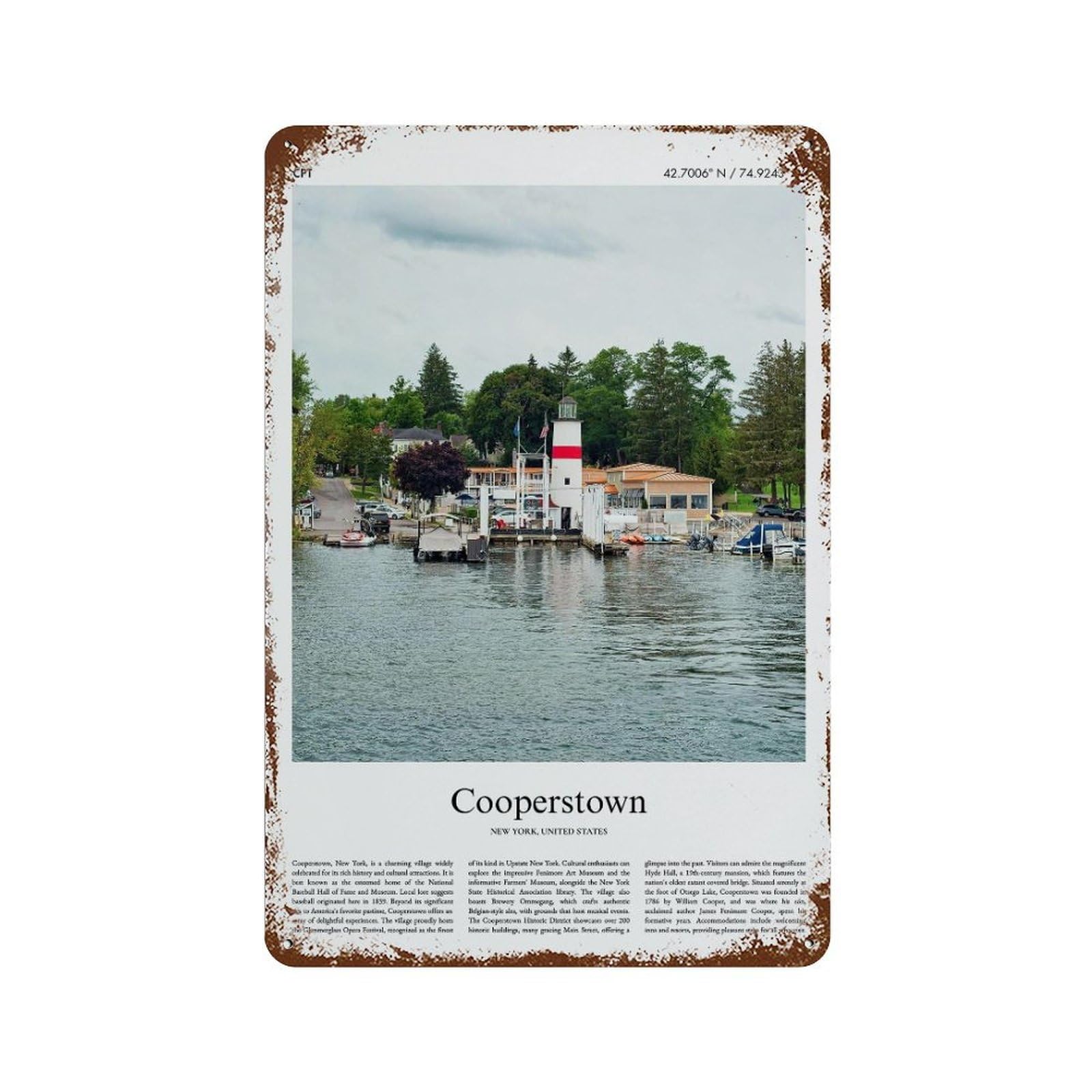 xiaoxiaoshen Cooperstown New York, United States, USA City Scenery Wall Decor Art Metal Tin Poster Modern Home Decor Art Home Bar Shop Decorations Vintage Sign 30x20cm