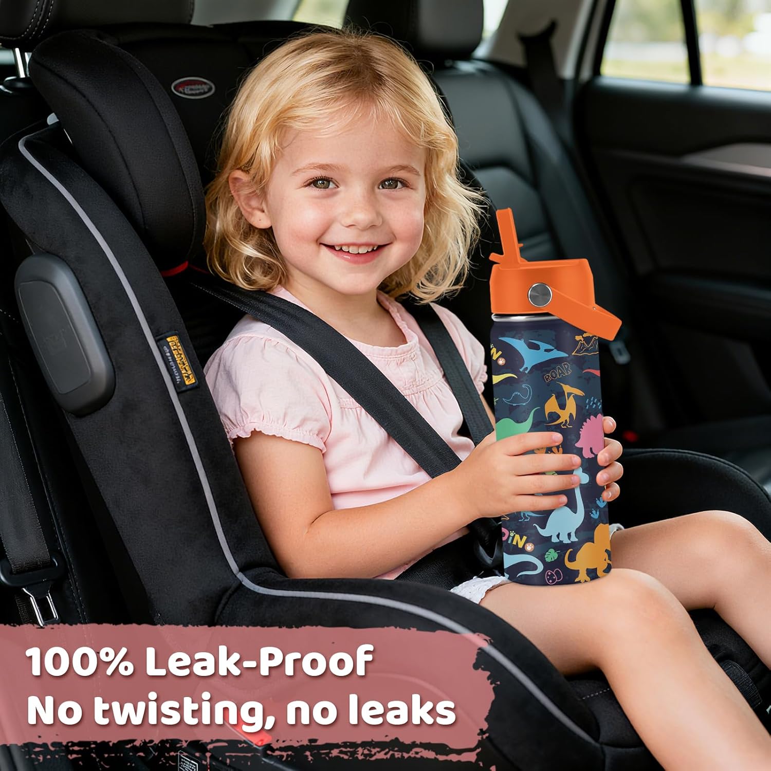 Dinosaur Gifts for Kids - 18oz Colorful Dino Water Bottle with Straw Lid, Stainless Steel Insulated Tumbler, Leakproof, BPA-Free, for Boys & Girls, School, Travel - Dino Lovers Birthday Gift Cup (1pc) - Image 6